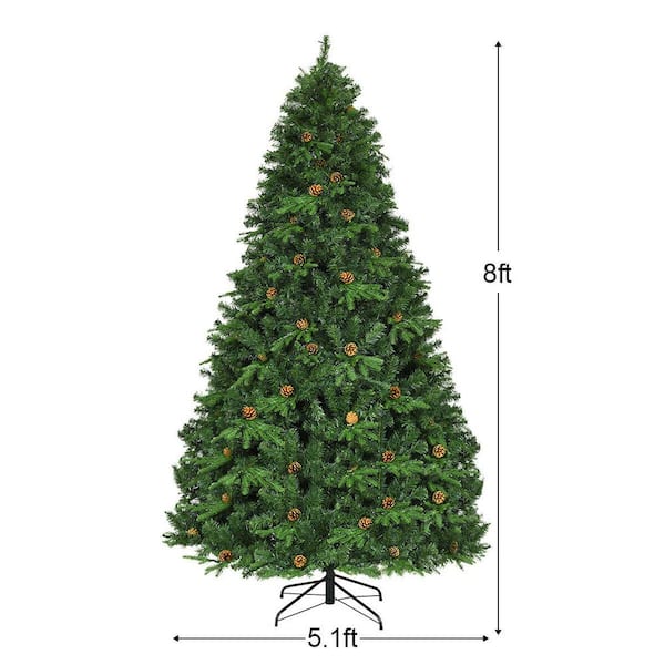 Gymax 8 ft. Artificial Christmas Tree Hinged Tree with Pine Cones Metal  Stand GYM05972 - The Home Depot