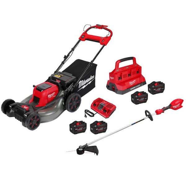 M18 FUEL Cordless 21 in. Walk Behind Dual Battery Self-Propelled Mower w/ String Trimmer, (4) Battery, (2) Charger