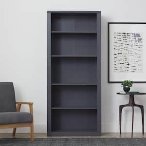Elaine 72 in. Dark Gray Wood 5-Shelf Standard Bookcase with Adjustable Shelves