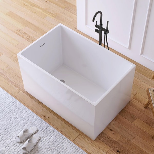 Ivan 43 in. x 28 in. Small Acrylic Flatbottom Freestanding Soaking Bathtub in White
