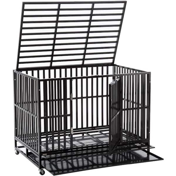 WALCUT 48 in. x 37 in. x 32 in. Sliverylake Fold-able Dog Cage with Metal Tray and Wheels
