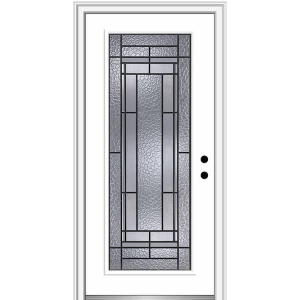 MMI DOOR Pembrook 32 in. x 80 in. Left-Hand Inswing Full Lite Decorative Primed Fiberglass Prehung Front Door on 4-9/16 in. Frame