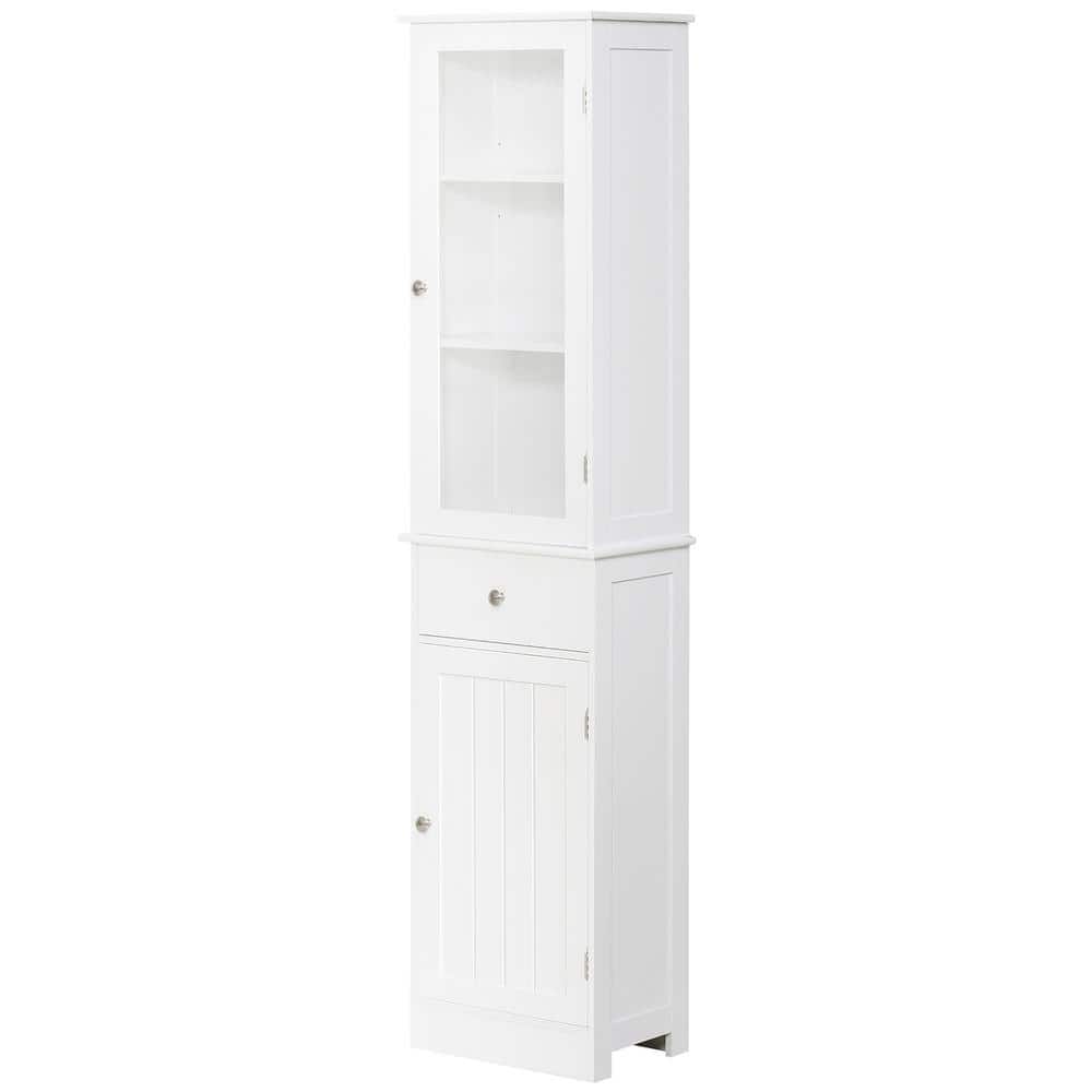 Slim Tower White Storage Cabinet with Anti-Toppling Design