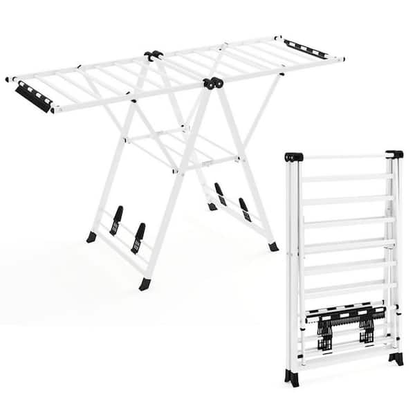White 64 in. W x 22 in. D x 62 in. H Metal Free Standing Drying Rack with Height Adjustable Wings