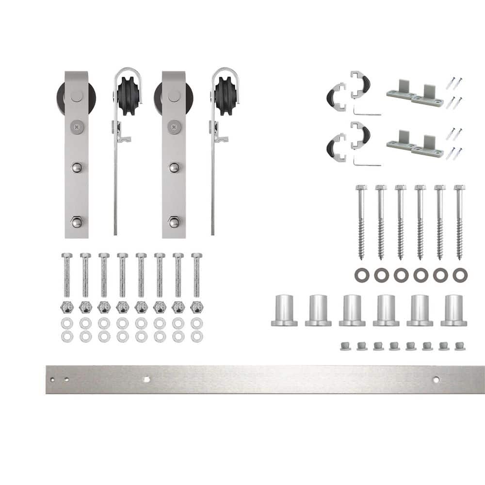 7.5 ft./90 in. Brushed Nickel Non-Bypass Sliding Barn Door Track and Hardware Kit for Double Doors price history on PriceWatchPro