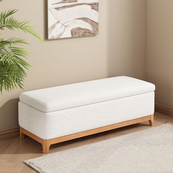 Antonio Modern White Chenille Upholstered Rectangle Accent Ottoman Storage Bench