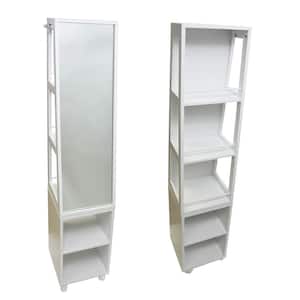 Swivel 13 in. W x 11.12 in. D x 61.8 in. H White MDF and Mirror Freestanding Linen Cabinet 5 Shelves White