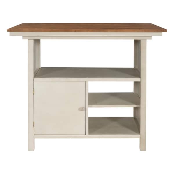 Unbranded 42 in. Rectangle Walnut Wood Top with Storage Cabinet and Shelves for Small Places