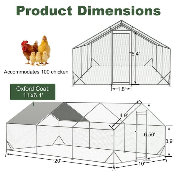 ウォーク Siavonce 240 in. W Walk-in Large Metal Chicken Coop, Galvanized