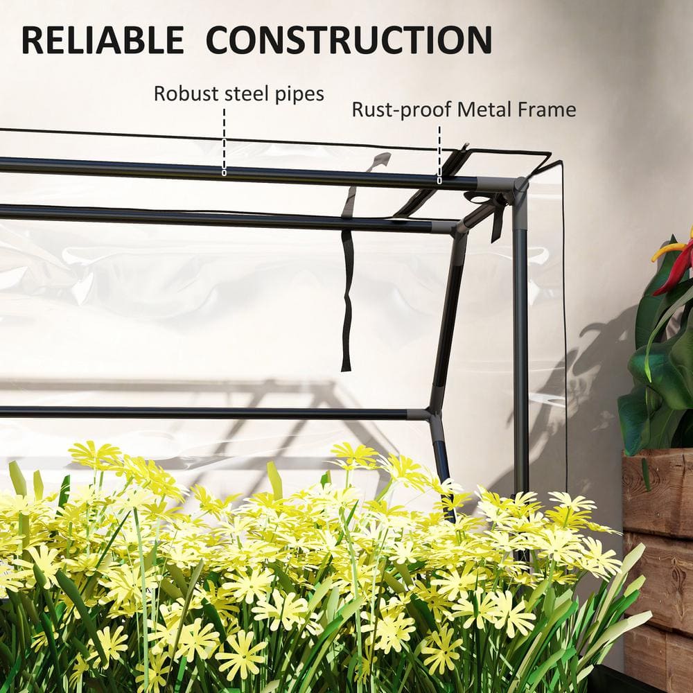 Black Steel Raised Garden Bed with Clear Greenhouse Cover