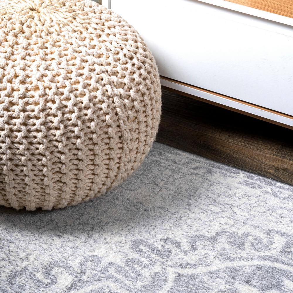Gray Round Reversible Synthetic Medallion Rug