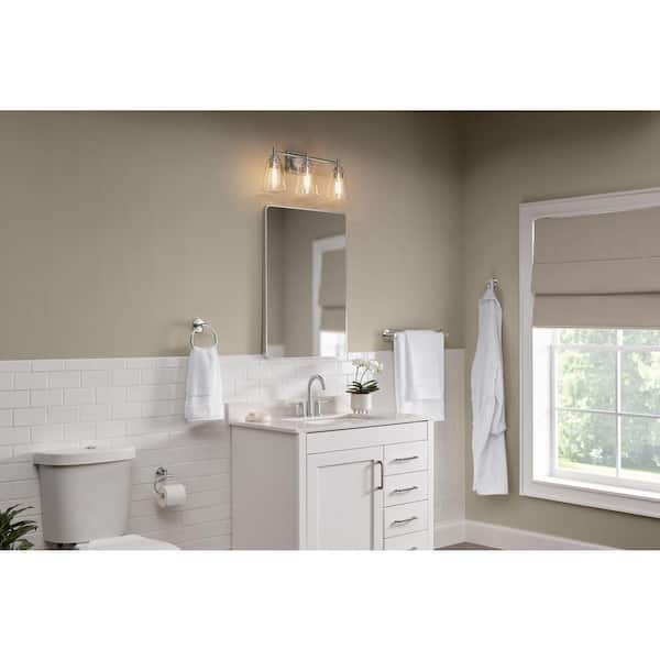 Wakefield 22.5 in. 3-Light Chrome Industrial Vanity Light with Matching 4-Piece Bathroom Hardware Accessory Kit