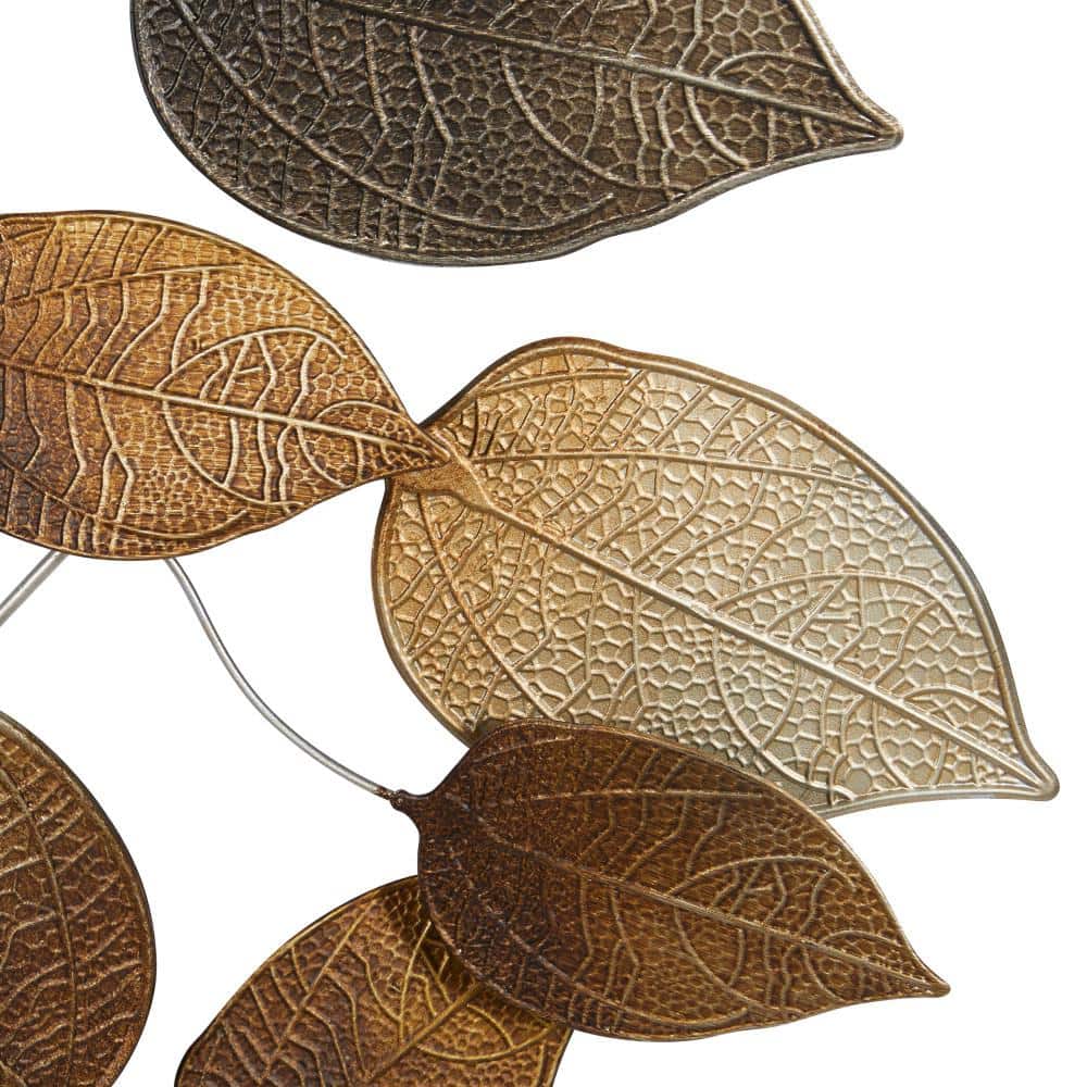 Bronze and Silver Metal Leaf Wall Sculpture