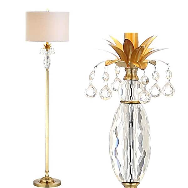 JONATHAN Y Adalyn 61 in. Clear/Brass Gold Crystal/Metal Floor Lamp