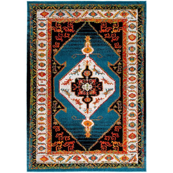Vintage Hamadan 8 ft. x 10 ft. Blue/Ivory Abstract Medallion Area Rug