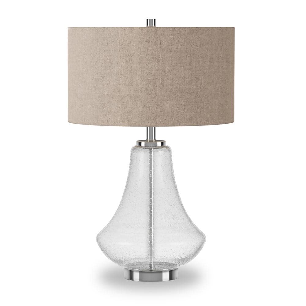 Lagos Brushed Metal 23" Seeded Glass Table Lamp with Linen Shade