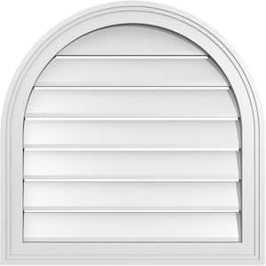 24 in. x 24 in. Round Top Surface Mount PVC Gable Vent: Functional with Brickmould Frame