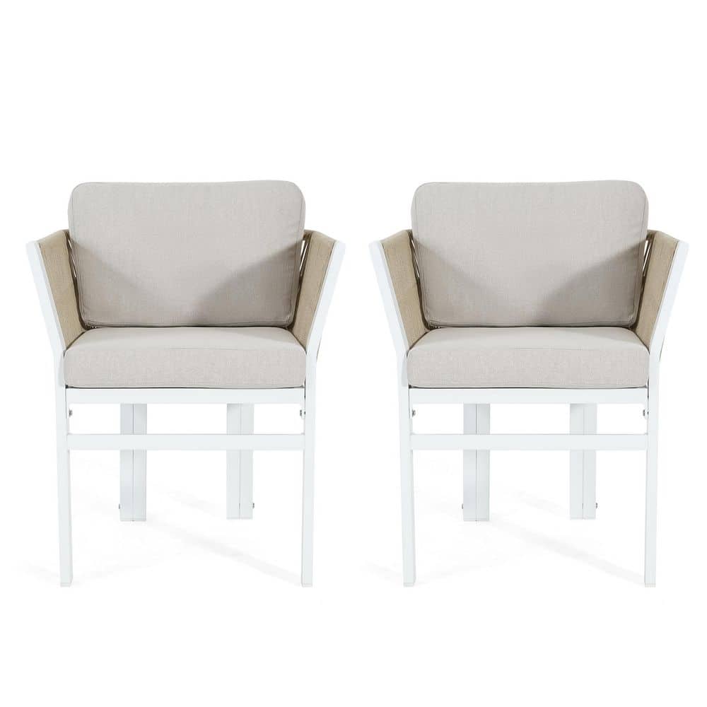 Kamden White Aluminum Outdoor Dining Chair with Beige Cushion and Woven Rope, Set of 2 price history on PriceWatchPro
