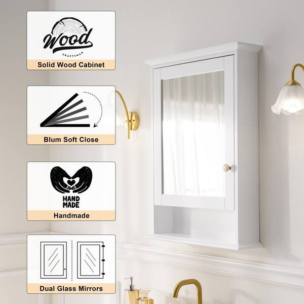 WELLFOR 24-in x 34-in Surface Mount White Mirrored Soft Close Medicine Cabinet