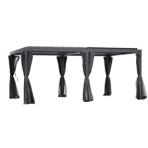 12 ft. x 20 ft. Outdoor Louvered Pergola with Adjustable Aluminum Rainproof Roof, Black