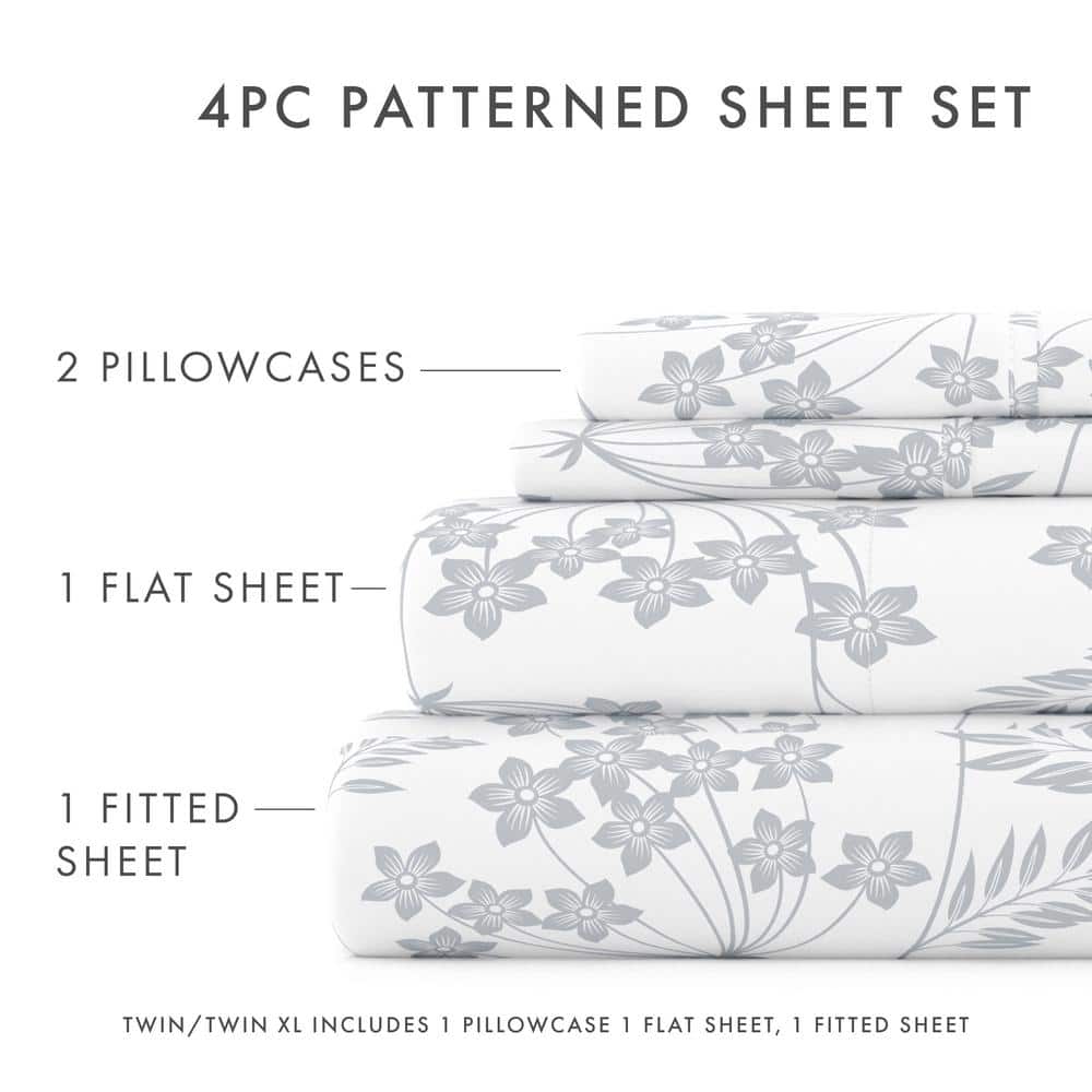 King Blue Floral Microfiber Deep Pocket Sheet Set