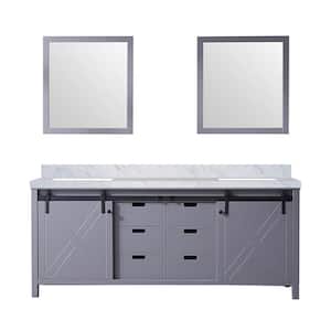 Marsyas 80 in W x 22 in D Dark Grey Double Bath Vanity, Carrara Marble Countertop and 30 in Mirrors