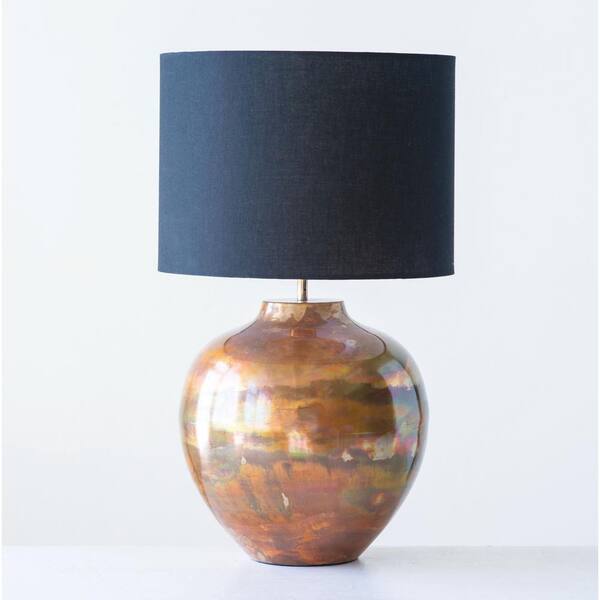In Copper Table Lamp With Black Shade, Masculine Table Lamps