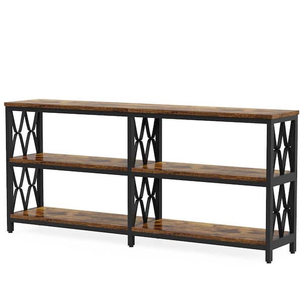 TRIBESIGNS WAY TO ORIGIN Benjamin 70.87 in. Rustic Brown Rectangle Wood Console Table with Storage Shelves