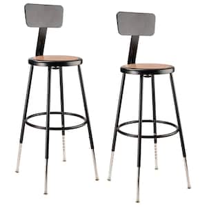 25 in. to 33 in. Black Height Adjustable Heavy Duty Steel Stool with Backrest (2-Pack)