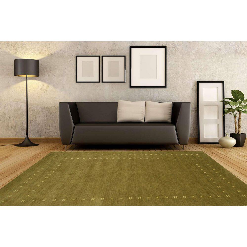 Green Hand-Knotted Wool 9' x 12' Area Rug