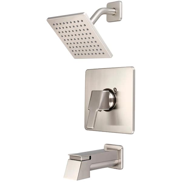 .Proprietary Brand - Not In List i3 1-Handle Tub and Shower Trim Kit in Brushed Nickel w/ 6 in. Sqaure Showerhead and Extended Spout (Valve Not Included)