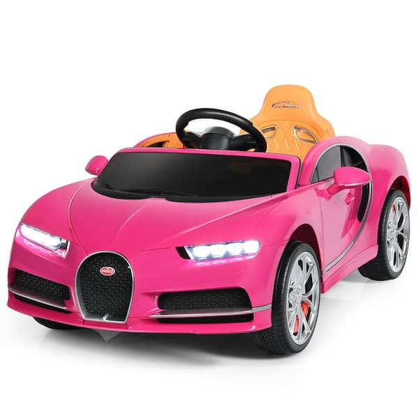 Costway 12-Volt Licensed Bugatti Chiron Kids Ride-On Car RC with Storage Box and MP3 in Pink