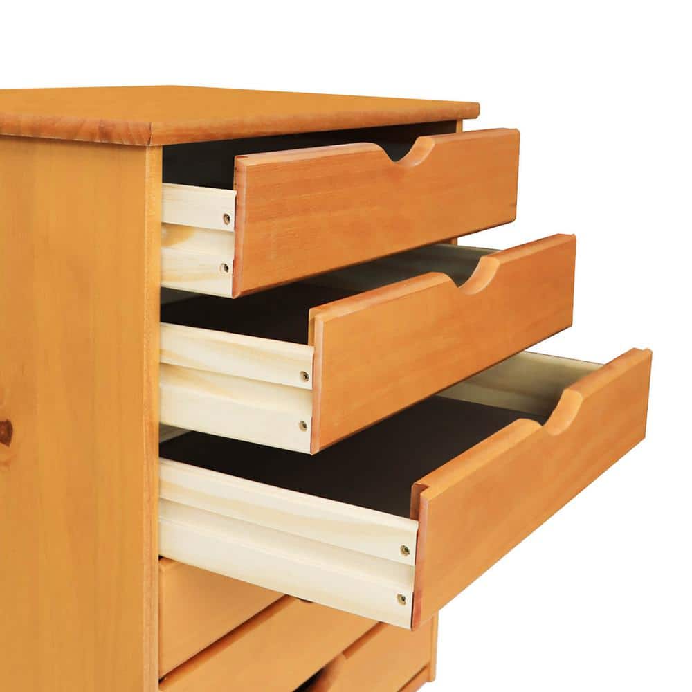 Medium Pine Solid Wood 6-Drawer Rolling Storage Cart