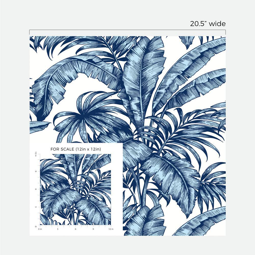 Marine Blue Tropical Palm Vinyl Peel and Stick Wallpaper