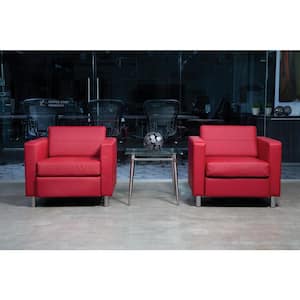 Pacific Red Faux Leather Arm Chair with (Set of 1)
