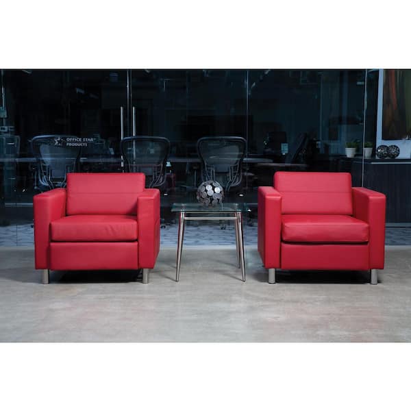 OSP Home Furnishings Pacific Red Faux Leather Arm Chair with (Set of 1)