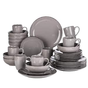 Navia Jardin Grey 32-Pieces Ceramic Dinnerware Set with Dinner Plate, Dessert Plate, Cereal Bowl and Mug (Service for 8)