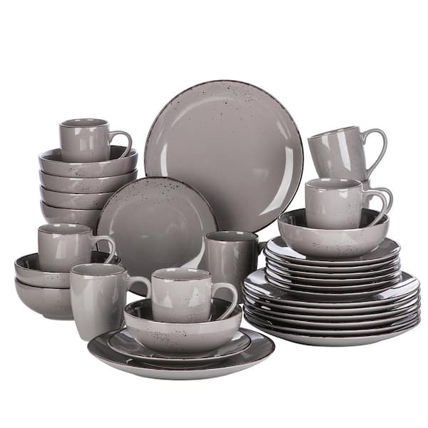 vancasso Navia Jardin Grey 32-Pieces Ceramic Dinnerware Set with Dinner Plate, Dessert Plate, Cereal Bowl and Mug (Service for 8)