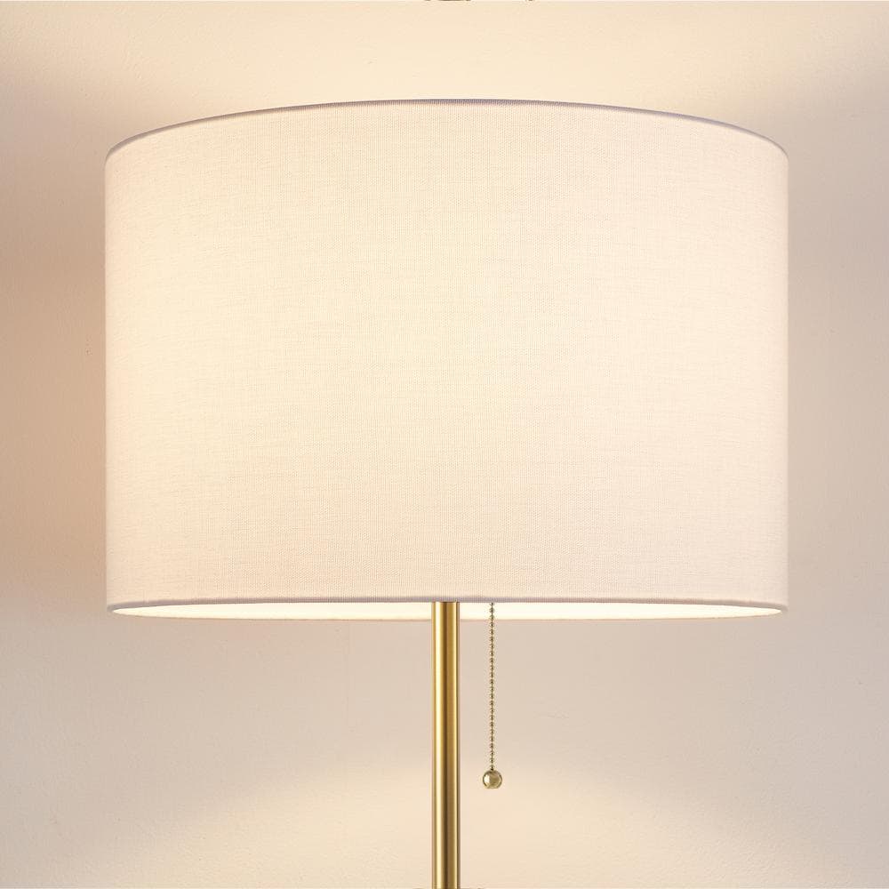 Antique Brass Adjustable Height Floor Lamp with White Shade