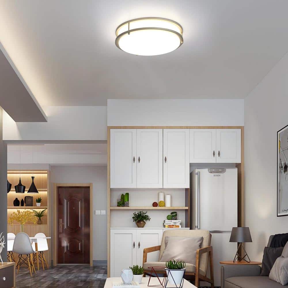 Sleek Modern 14" LED Flush Mount Ceiling Light in Brushed Nickel