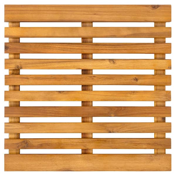 Paige 21 in. W x 21 in. L Brown Modern Classic Acacia Wood Slat Natural Square Indoor/Outdoor Shower Mat