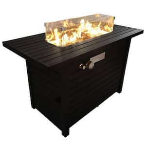 42 in. Steel Propane Outdoor Fire Pit Table With Lid and Glass Fire Beads, Black