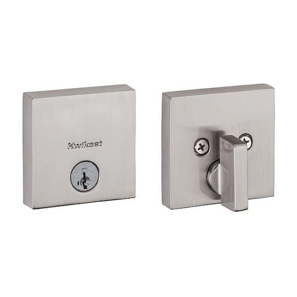 Kwikset Downtown Low Profile Satin Nickel Square Single Cylinder Contemporary Deadbolt featuring SmartKey Security