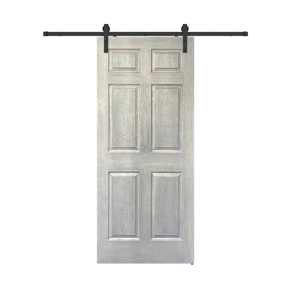 Dessliy 36 in. x 80 in. Gray Cashmere Panel Interior Sliding Barn Door with Hardware Kit