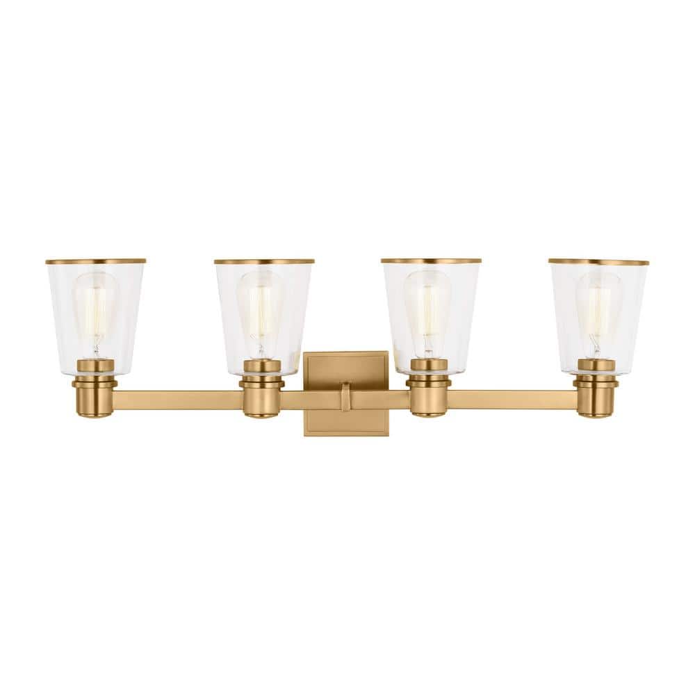 Alessa 30.625 in. W x 9.375 in. H 4-Light Burnished Brass Dimmable Transitional Vanity Light with Clear Glass Shades price history on PriceWatchPro