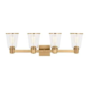 Alessa 30.625 in. W x 9.375 in. H 4-Light Burnished Brass Dimmable Transitional Vanity Light with Clear Glass Shades
