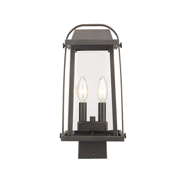 Unbranded Millworks 15" 2-Light Rubbed Bronze Aluminum Outdoor Hardwired Weather Resistant Post Mount Light with No Bulb Included