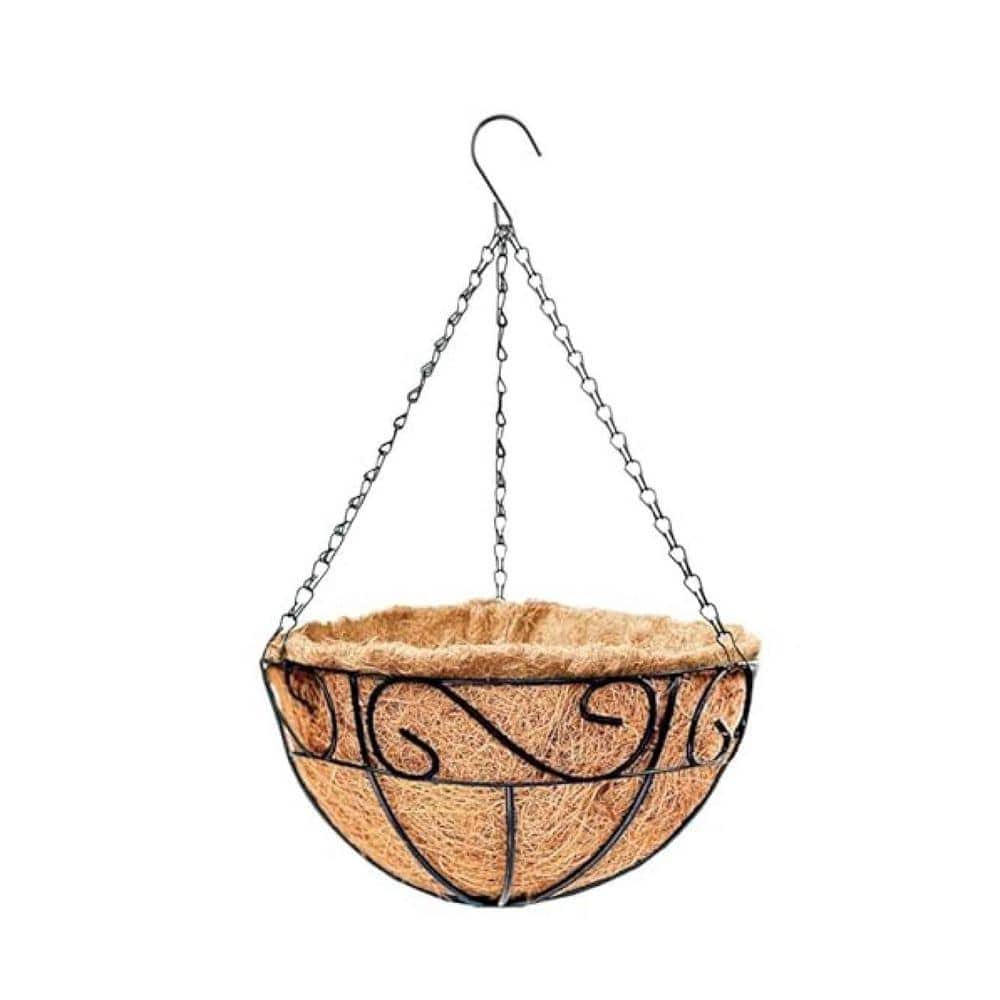 12 in. Hanging Baskets with Coco Liner, Black Metal Wire Flower