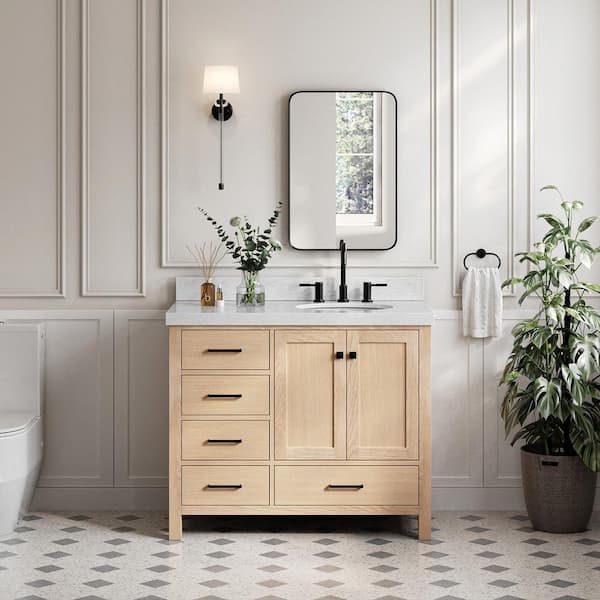 ARIEL Cambridge 42 in. W x 22 in. D x 36.5 in. H Single Freestanding Bath Vanity in Oak with Italian Carrara Marble Top
