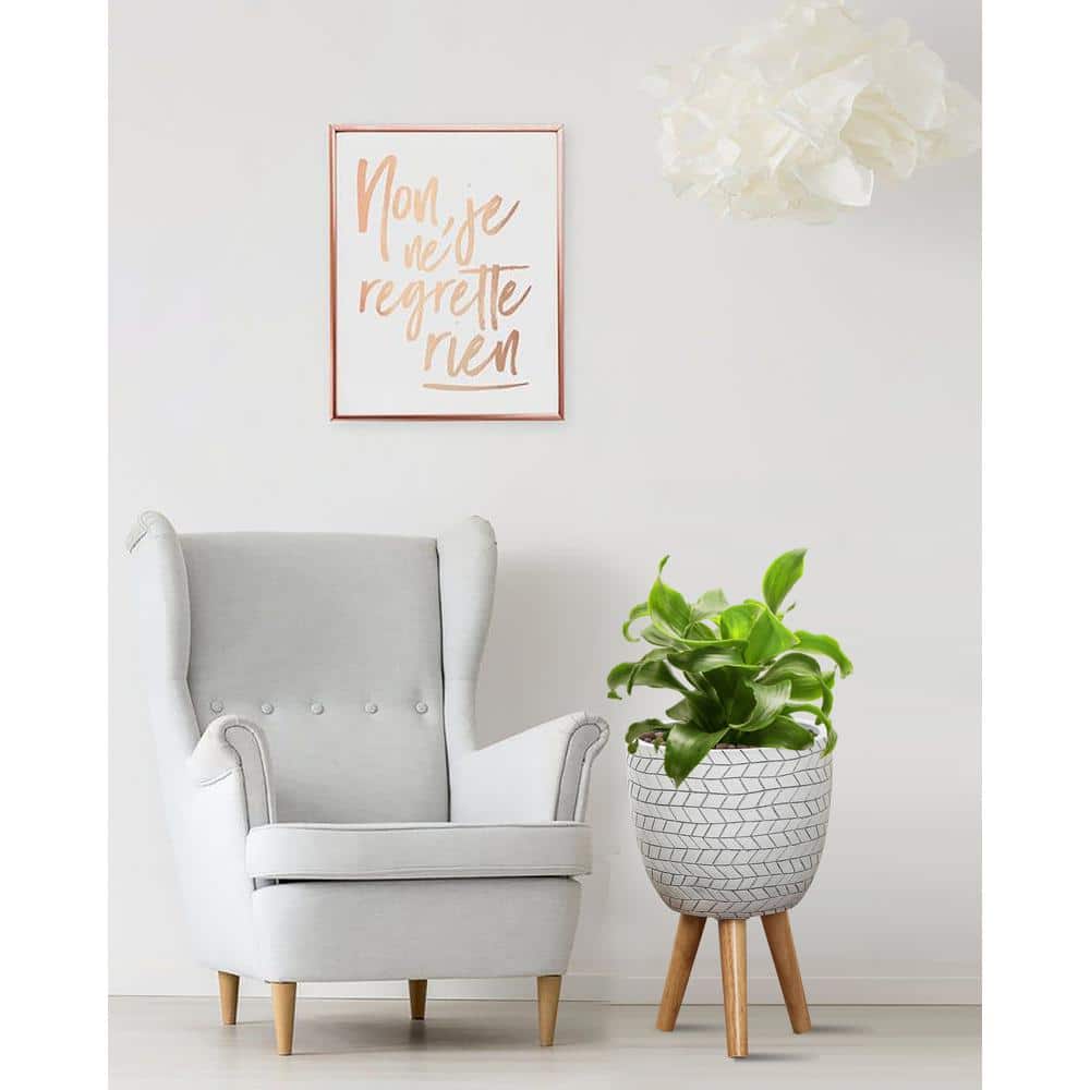 Optical Illusion White Cube 12" Indoor Planter with Wooden Tripod Stand